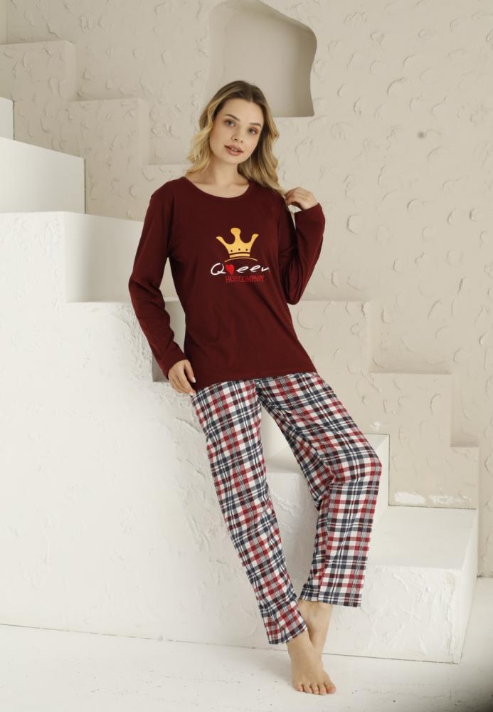 Pijama dama ,maneca lunga si pantalon lung , culoare visiniu, Engros